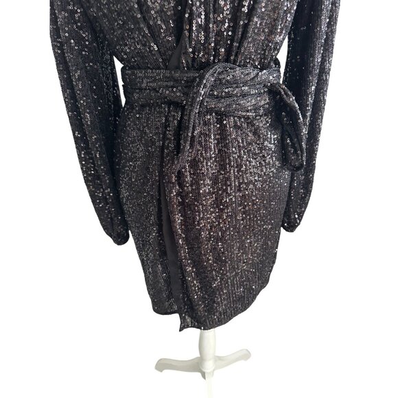 AUDREY 3 PLUS 1 Black Sequin Robe Wrap Dress Size Medium - Picture 5 of 10